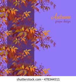 Autumn grape vine border design. Wilde grape with red orange leaves and berries. Vertical stripe design. Colorful autumn or fall banner template. Vector illustration stock vector.