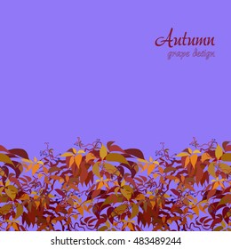 Autumn grape vine border design. Wilde grape with red orange leaves and berries. Horizontal bottom design. Colorful autumn or fall banner template. Vector illustration stock vector.