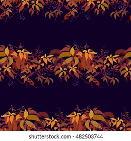 Autumn grape vine border seamless pattern design. Vector illustration stock vector.