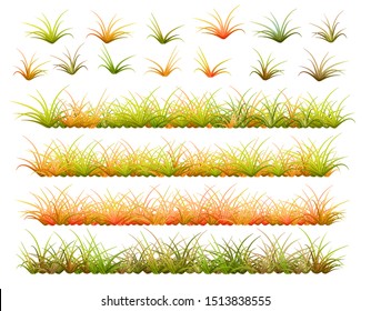 Autumn grass border on white background. Vector illustration