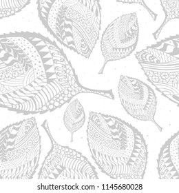 Autumn Grayscale Seamless Stylized Leaf Pattern in Doodle Style. Seamless Decorative Template Texture with Leaves. Used Clipping mask for Easy Editing. EPS 8 Vector Illustration