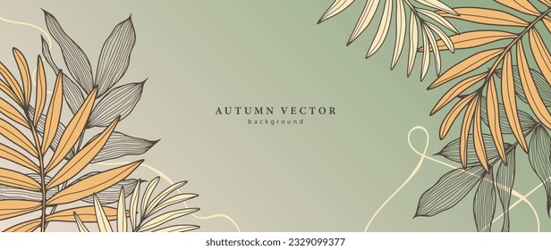 Autumn green botanical background with orange branches and leaves. Background for decor, wallpapers, covers, posts in social networks, postcards and presentations