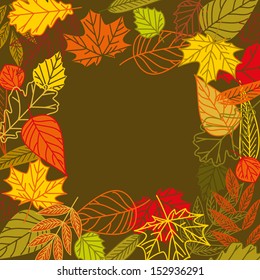 autumn green leaves frame