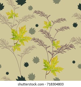 Autumn green leaves pattern