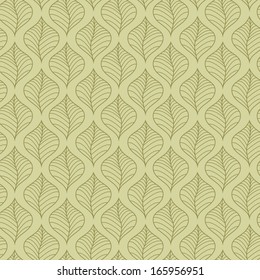 Autumn green seamless stylized leaf pattern. Seamless decorative template texture with leaves 