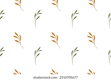 autumn green yellow red seamless pattern of different leaves, linden, birch, bright foliage botanical fall illustration, floral design, September, October background