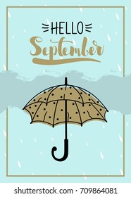 Autumn greeting card with calligraphy. Vector illustration.