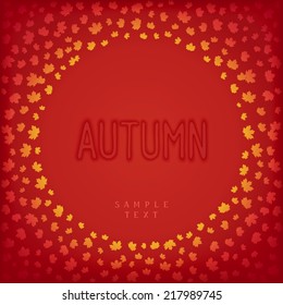 Autumn greeting card with circle frame of maple leafs and lettering design. Vector eps 10