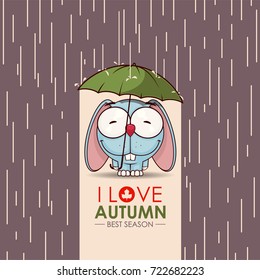 Autumn greeting card with funny animal character.