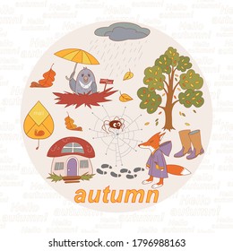 Autumn greeting card or template for flyer, banner. Hand made pattern.