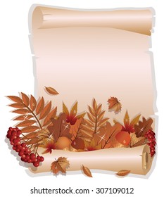 Autumn greeting card in vintage style, vector illustration