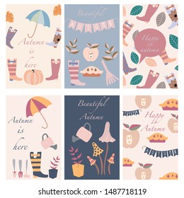 Autumn greeting cards with gardening elements. Vector illustration