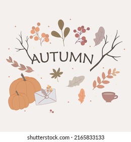 Autumn greetings card. Autumn theme. Vector Illustration. 