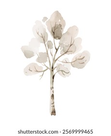 Autumn Grey Watercolor Tree Trunk Illustration