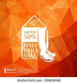 autumn half price sale vintage vector typography label on triangular background. Label design. Square composition with geometric shapes.Weather backdrop. Autumn template.