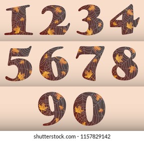 Autumn or Halloween font number figures, vector numbers for greeting cards