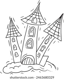 Autumn Halloween hand drawn graphics set pumpkins bats castle spider coloring antistress on a white background engraving individual elements cat
