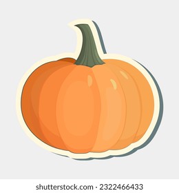 Autumn halloween pumpkin sticker, vegetable graphic icon. Orange pumpkin vector sticker.