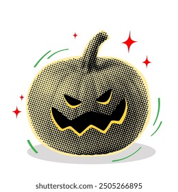 Autumn Halloween pumpkin. Trendy Halftone Collage. Gradient texture. Contemporary Retro pixelated vector illustration art.