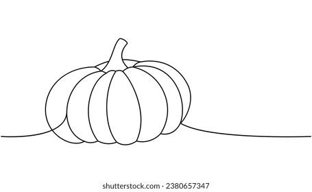 Autumn halloween pumpkin, vegetable one line continuous drawing. Halloween pumpkin continuous one line illustration. Vector minimalist illustration.