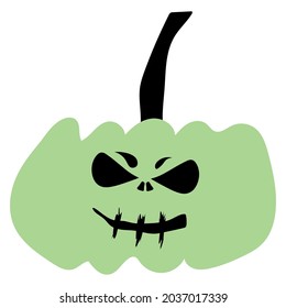 Autumn halloween scary green pumpkin. Harvest season. Holiday card. Zomby character. 