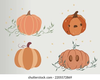 Autumn Halloween set with pumpkin and stars. Vector illustration.