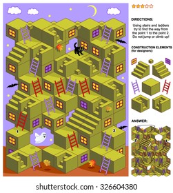 Autumn or Halloween themed 3d maze game: Using stairs and ladders try to find the way from the point 1 to the point 2. Do not jump or climb up! Answer included.
