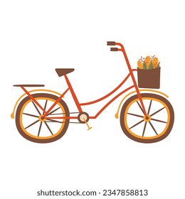 Autumn hand drawn clipart. Fall season cozy symbol. Autumn seasonal element - bicycle. Harvest colorful illustration. Thanksgiving flat icon. Stock vector design.