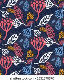 Autumn hand drawn doodle pattern background with leaves