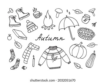 autumn hand drawn doodle set isolated elements