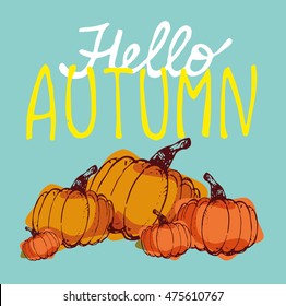 Autumn Hand drawn doodle set. Hand drawn autumn illustration with pumpkin. Vector illustration