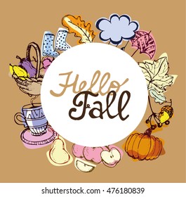 Autumn Hand drawn doodle set.Vector set of different hand drawn autumn elements. Vector illustration