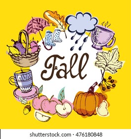 Autumn Hand drawn doodle set.Vector set of different hand drawn autumn elements. Vector illustration