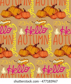 Autumn Hand drawn doodle set.Vector set of different hand drawn autumn elements. Vector autumn seamless pattern illustration