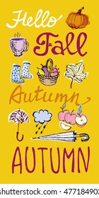 Autumn Hand drawn doodle set.Vector set of different hand drawn autumn elements. Vector illustration
