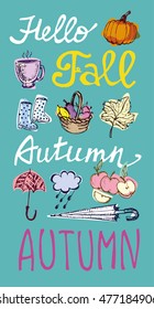 Autumn Hand drawn doodle set.Vector set of different hand drawn autumn elements. Vector illustration
