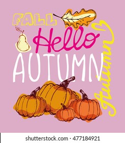 Autumn Hand drawn doodle set.Vector set of different hand drawn autumn elements. Vector illustration