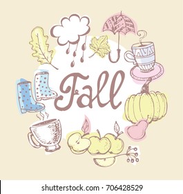 Autumn Hand drawn doodle set.Vector set of different hand drawn autumn elements. Vector illustration