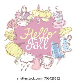 Autumn Hand drawn doodle set.Vector set of different hand drawn autumn elements. Vector illustration