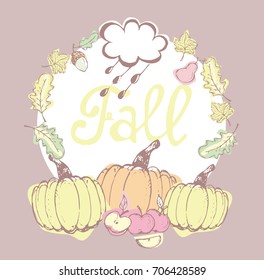 Autumn Hand drawn doodle set.Vector set of different hand drawn autumn elements. Vector illustration