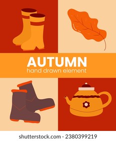 ilustración vectorial de elementos dibujados a mano de otoño