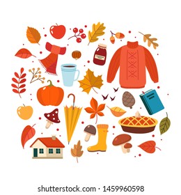 Autumn hand drawn elements collection. Cute vector illustration in flat style