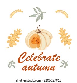 Autumn hand drawn elements collection with lettering. Cute vector illustration.