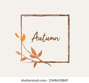 Marco floral dibujado a mano en otoño, borde con ramas y elementos de hojas. Vector de etiquetas, logotipo, identidad corporativa, invitaciones a bodas, marca, tarjetas de felicitación, productos de impresión