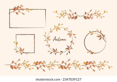 Autumn hand drawn floral frames, border, wreaths with branches and leaves elements. Vector for label, logo, corporate identity, wedding invitations, branding, greeting cards, print products