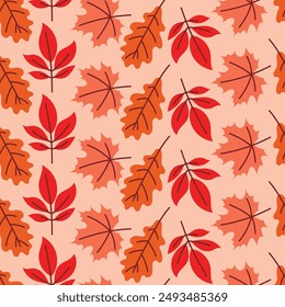 Autumn hand drawn leaves seamless pattern , cute cozy design leaves elements 