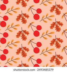 Autumn hand drawn leaves seamless pattern , cute cozy design leaves elements 