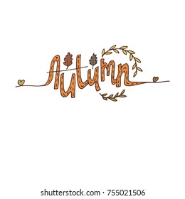 Autumn hand drawn lettering in sketch style. Perfect for web, print, sticker and creative design. Vector illustration