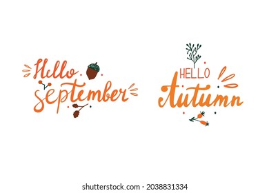 Autumn hand drawn lettering vector set. Fall season handwritten slogan stickers pack.  Fall inscription isolated on white
