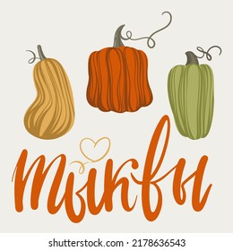 Autumn hand drawn lettering vector set with pumpkins. Fall and halloween decoration. Hand draw vector cartoon. 